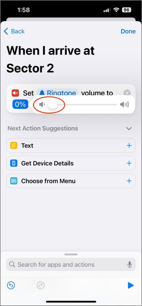 Automatización para silenciar iPhone basada en la ubicación en la aplicación atajos