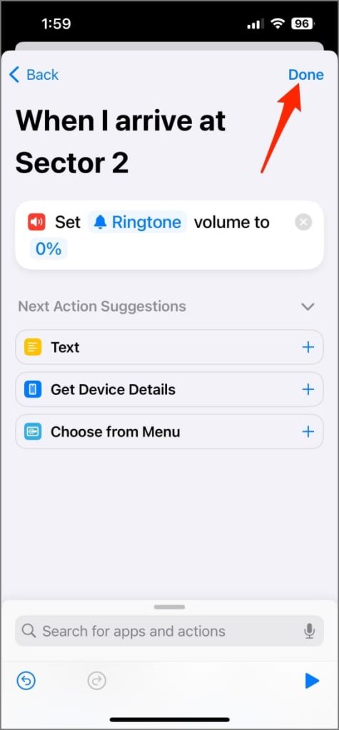 Automatización para silenciar iPhone basada en la ubicación en la aplicación atajos