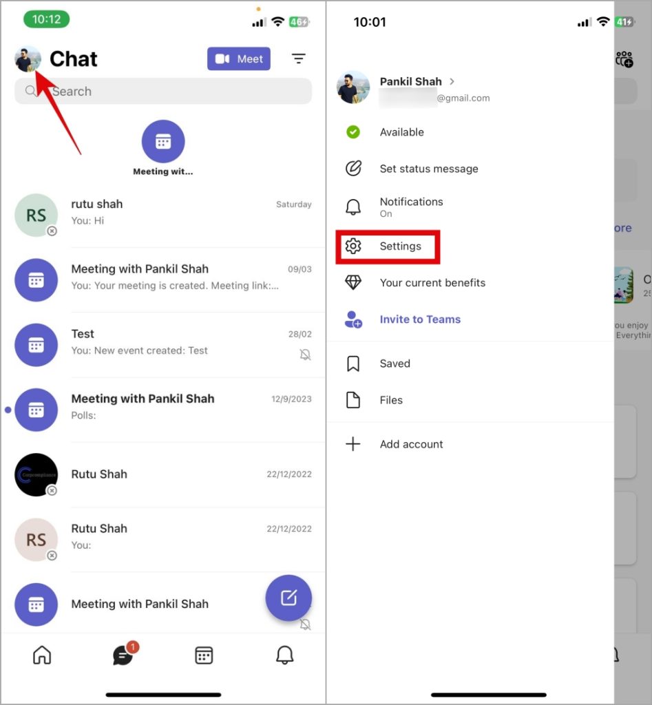 Configuración de notificación de la aplicación del equipo en Android o iPhone