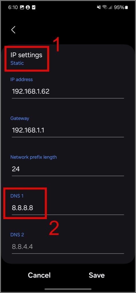 Cambiar la configuración de IP a Static