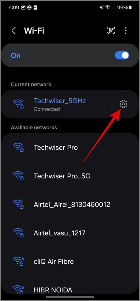 Vaya a la configuración de Wi-Fi conectada