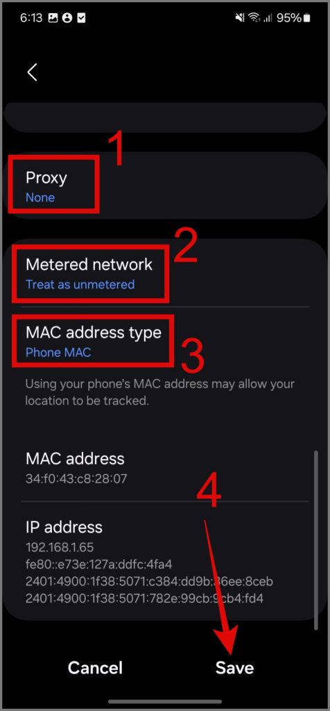 Cambie el tipo de dirección MAC a la Mac del teléfono