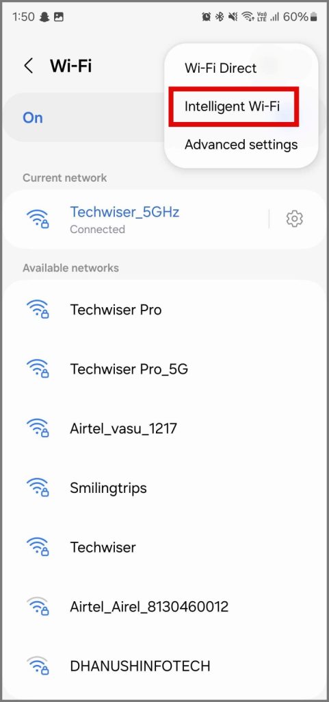 Seleccione la opción Wi-Fi inteligente