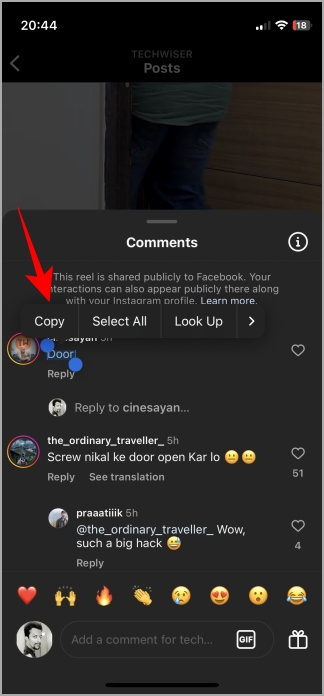 Copiar comentarios de Instagram en la aplicación de fotos de iPhone