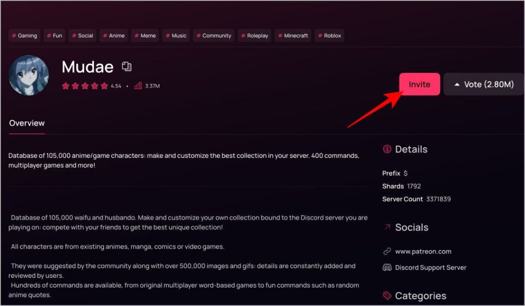 Invitando bots de tiendas de aplicaciones de discordia de terceros