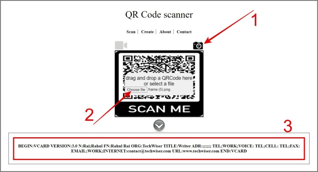 Escanear el código QR usando la aplicación web