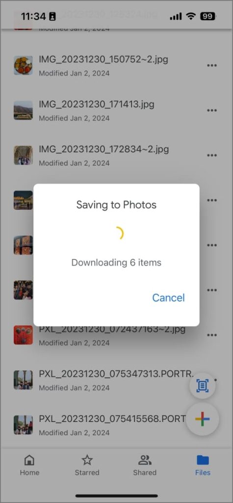 Descargar desde Google Drive a Photos de iPhone