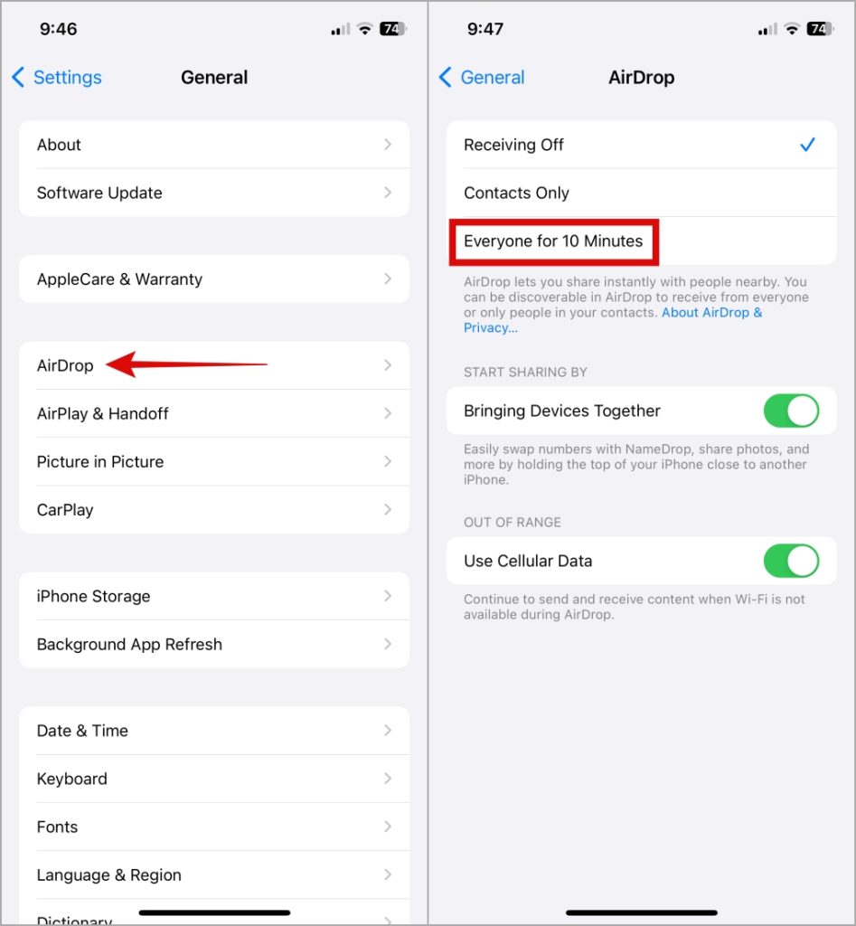 Habilitar AirDrop en iPhone