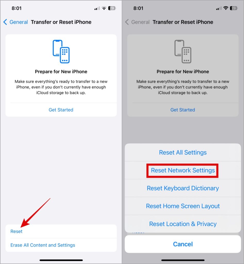Restablecer la configuración de la red en iPhone