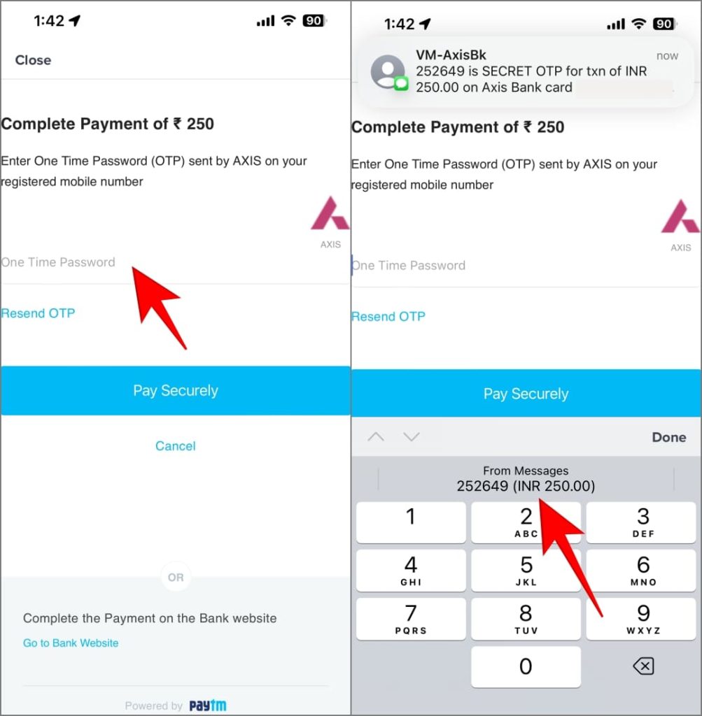 Autocomoltura de un código de verificación OTP en iPhone
