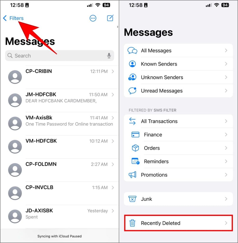 Mensajes OTP recientemente eliminados en iPhone en iOS 17