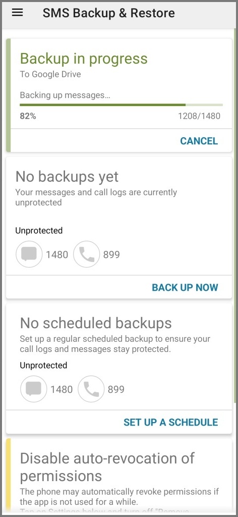 Proceso de copia de seguridad de SMS comienza en Android