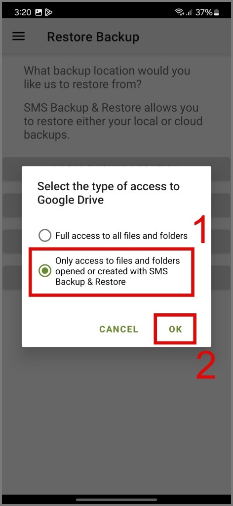 Seleccione el tipo de acceso