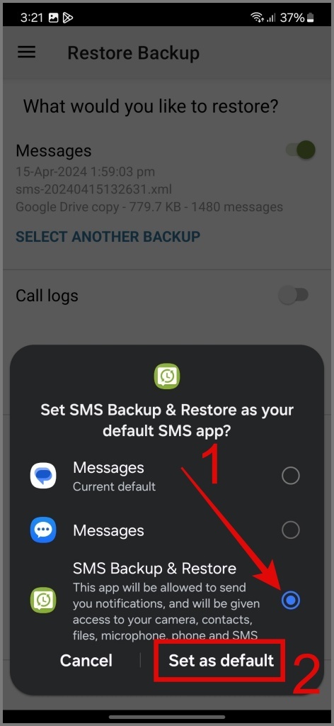 Cambiar la aplicación SMS predeterminada