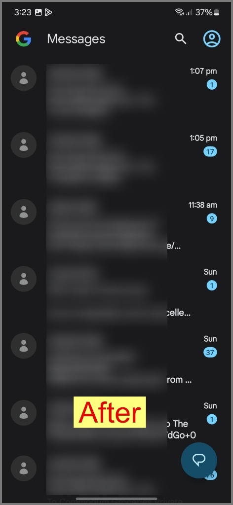 Mensaje de texto enviado restaurado en el teléfono Android (después)