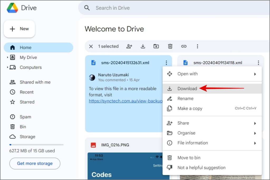 Descargue el archivo de copia de seguridad de SMS de GDRive