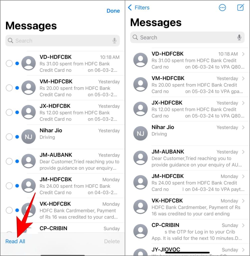 Lea todas las opciones en la aplicación Mensajes en iOS 17 en iPhone
