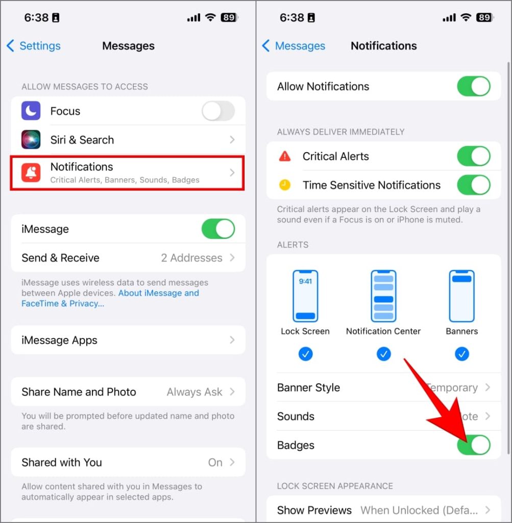 Configuración de mensajes en iOS 17 en iPhone