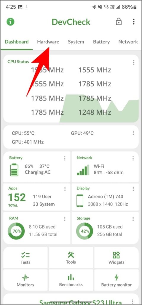 Aplicación Devcheck en Android