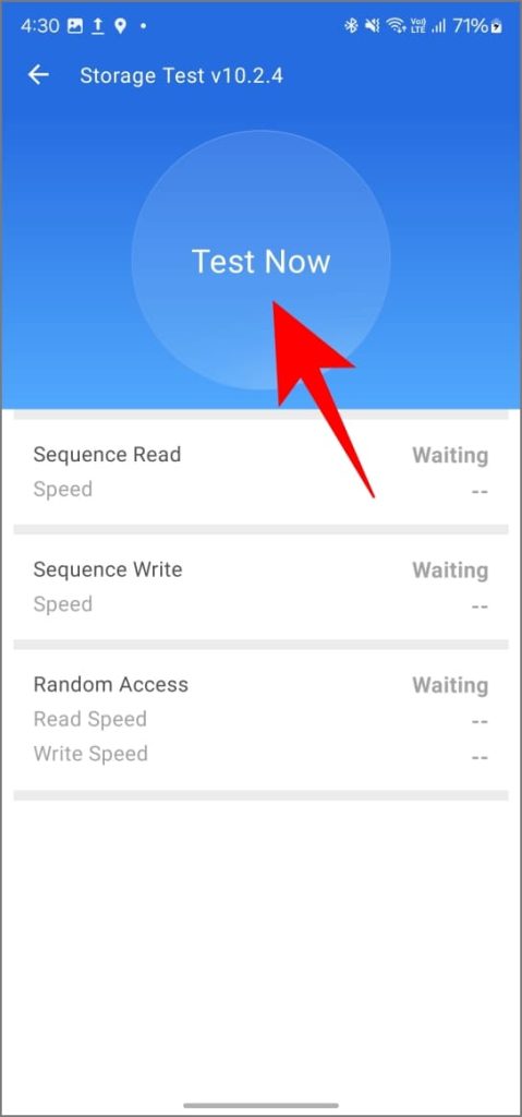 Prueba de almacenamiento en la aplicación Antutu en Android