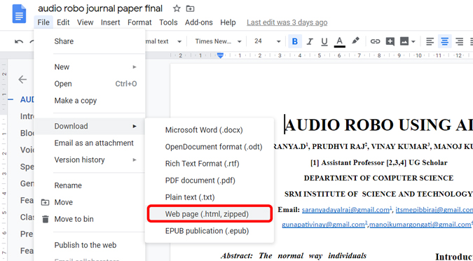 descargar el documento como página web