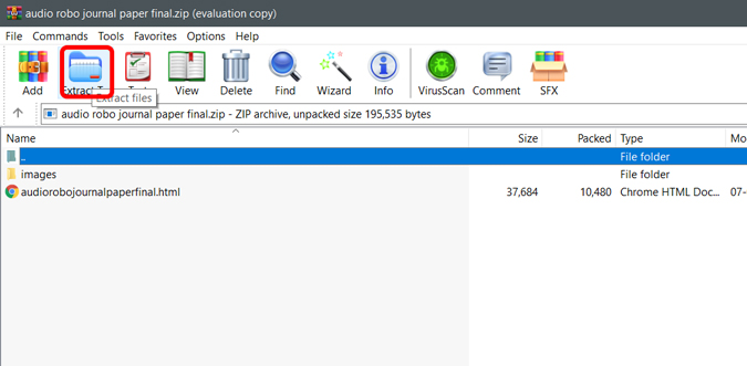 extraer archivos del zip descargado