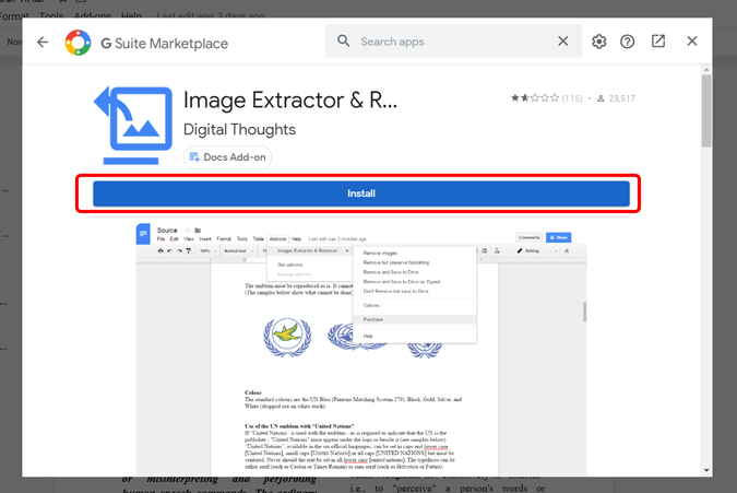 Instalación del extractor de imágenes y removedor