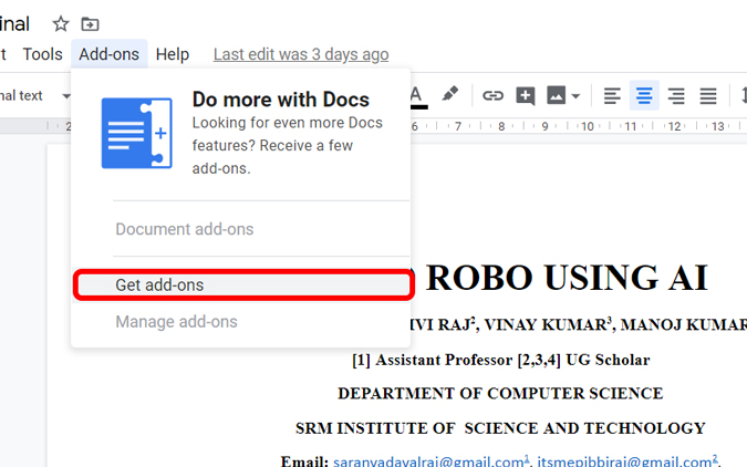 Instalación de complementos en Google Doc 