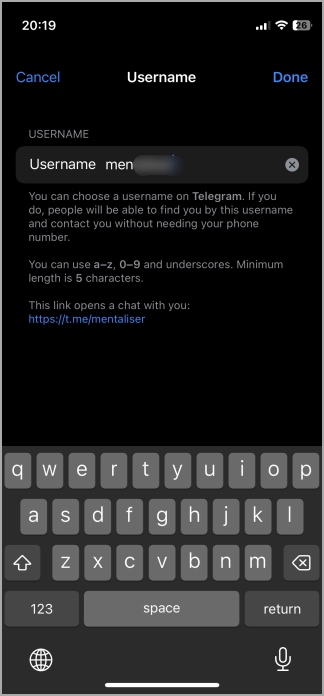 Nombre de usuario del perfil de telegrama de telegrama