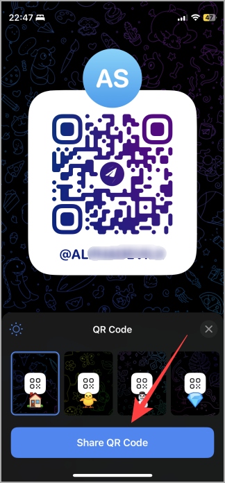 Compartir opción de código QR perfil de telegrama