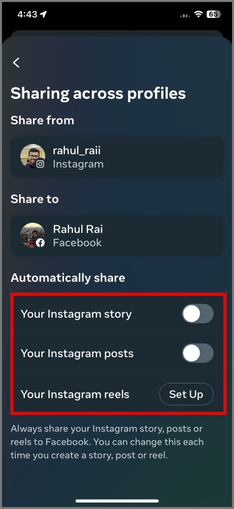 Deshabilite su historia, publicación y carretes de Instagram