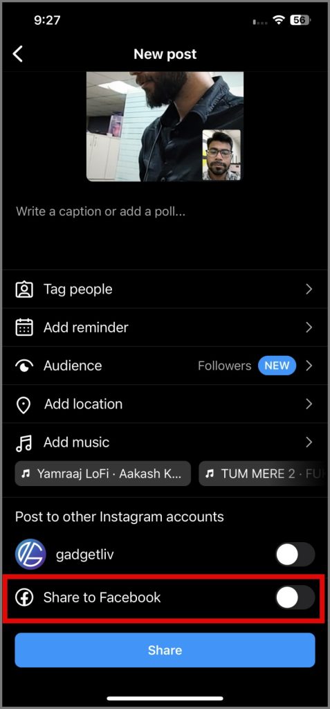 Deja de compartir publicaciones de Instagram en Facebook