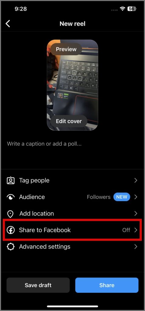 Deja de compartir los carretes de Instagram en Facebook
