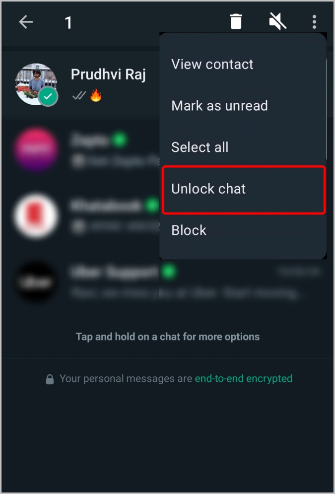 Desbloqueo de chats de WhatsApp en Android