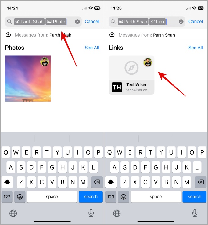 Busque imágenes o enlaces utilizando filtros inteligentes en la aplicación Mensajes para iPhone