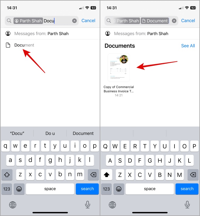 Busque documentos utilizando filtros inteligentes en mensajes de iPhone