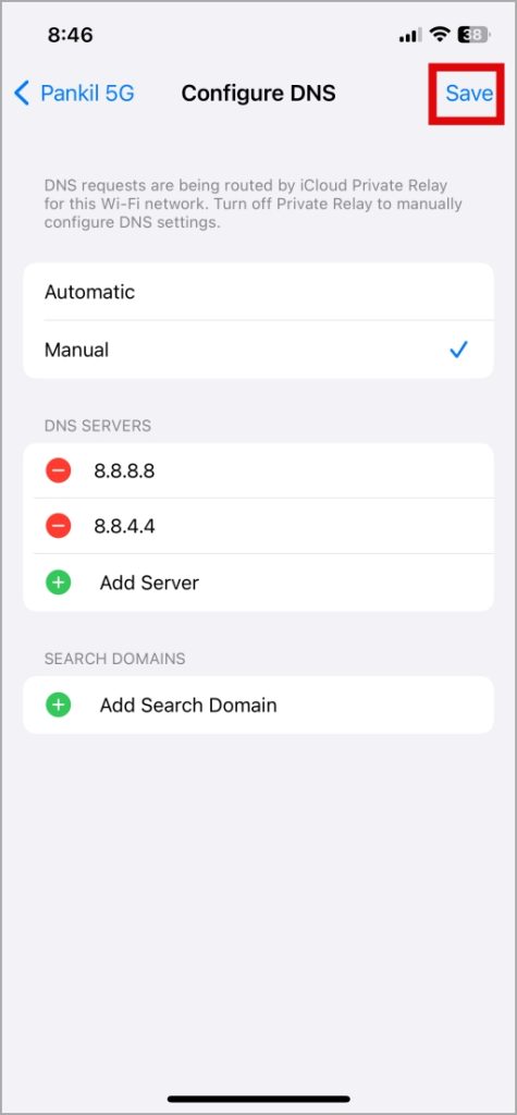 Guardar configuración de DNS en iPhone
