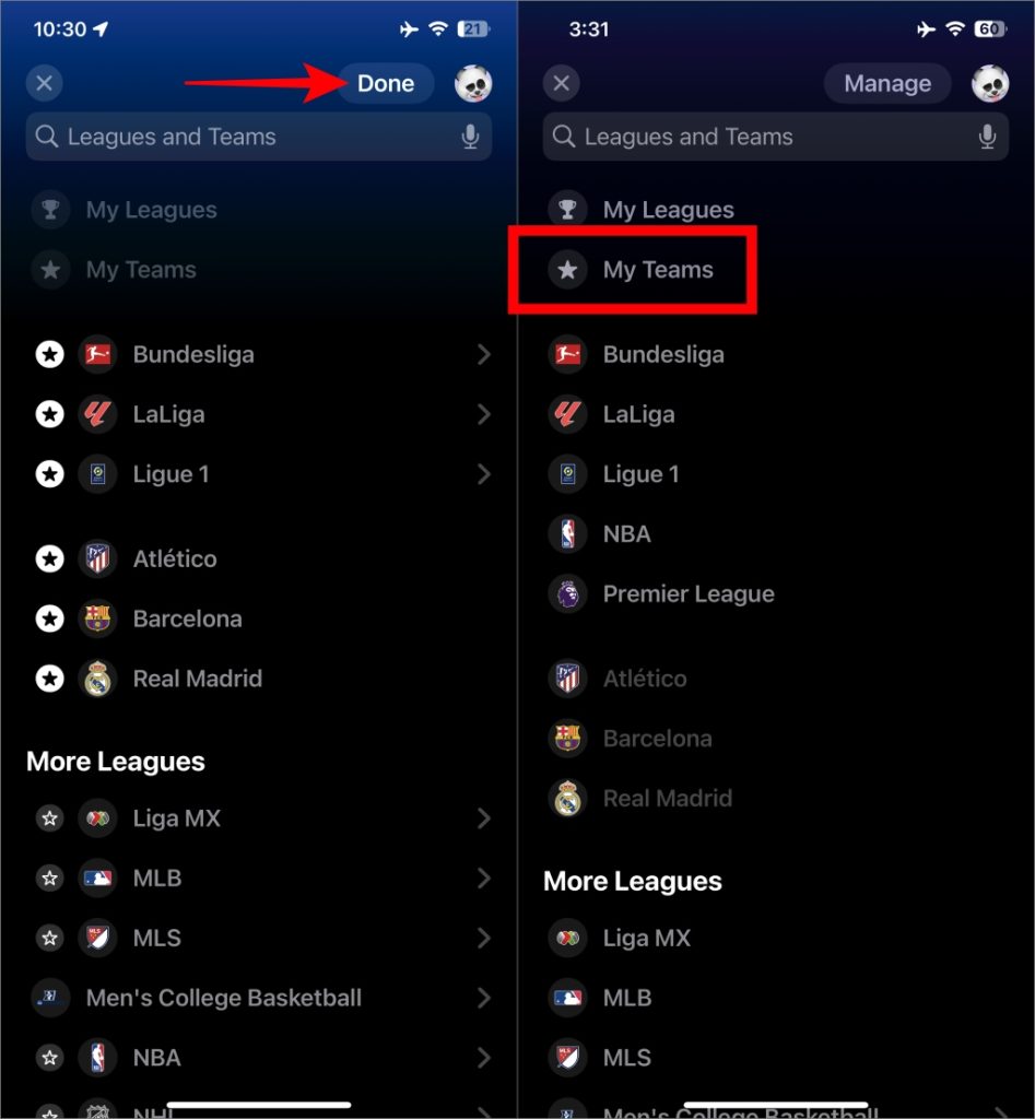 Mis equipos en Apple Sports