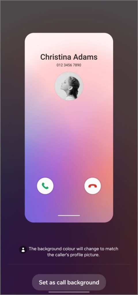 Llame a la opción de fondo en la aplicación del teléfono en el teléfono Samsung Galaxy