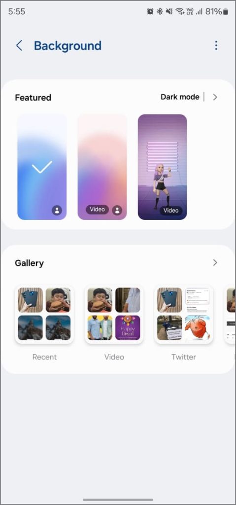 Llame a la opción de fondo en la aplicación del teléfono en el teléfono Samsung Galaxy