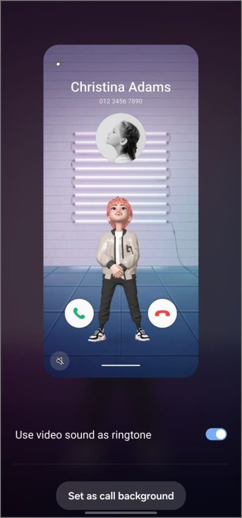 Llame a la opción de fondo en la aplicación del teléfono en el teléfono Samsung Galaxy
