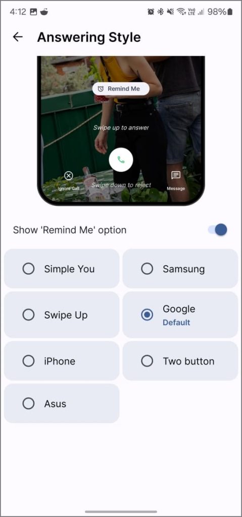 Aplicación del teléfono Jolt en el teléfono Android