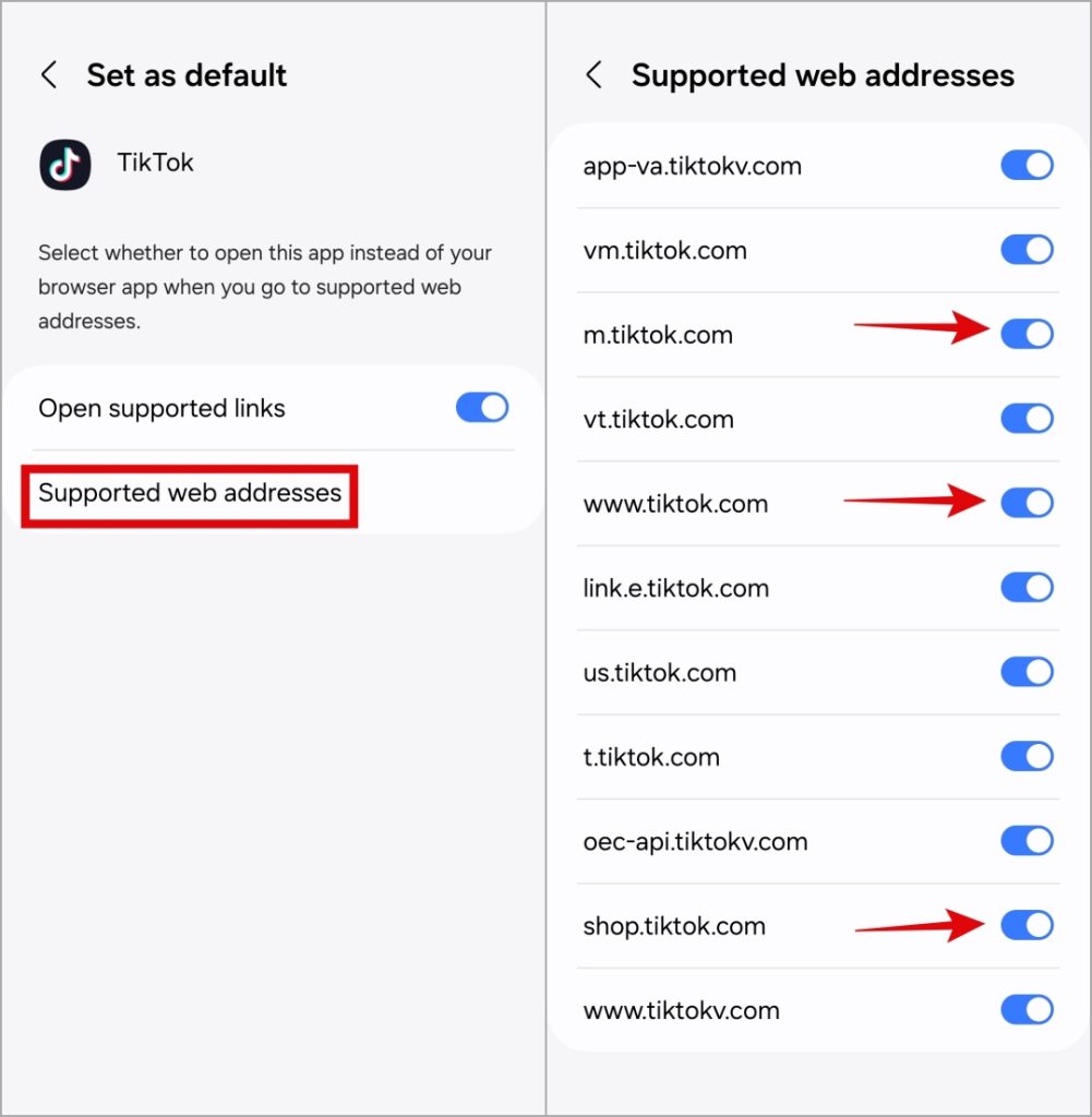 Permitir que TikTok abra enlaces compatibles en Android