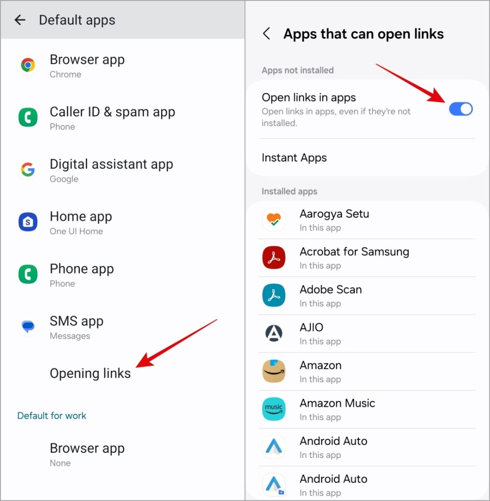 Permitir que las aplicaciones abran enlaces en Android
