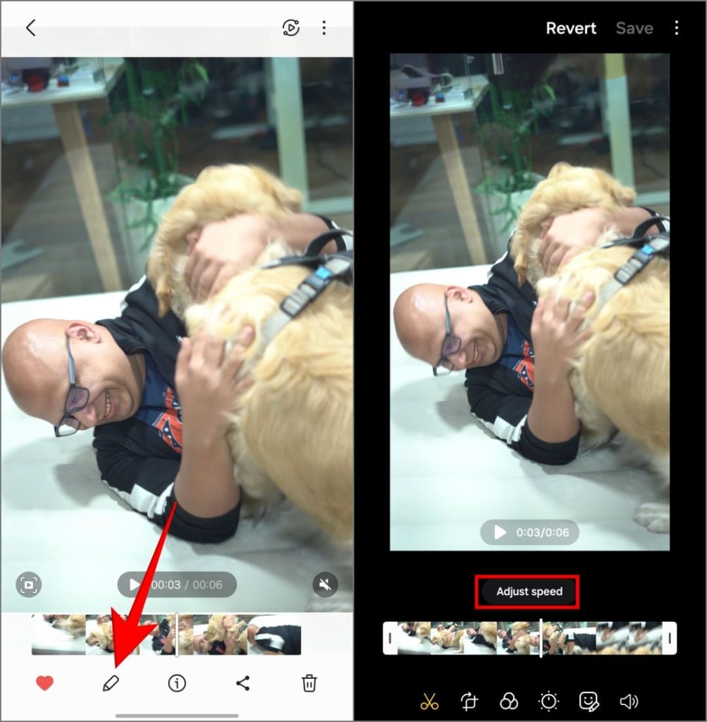 Edición de video instantáneo lento en la aplicación de la Galería Samsung en Galaxy S24 Plus