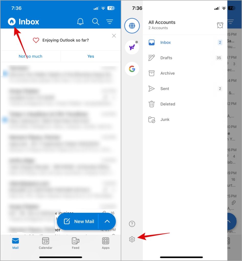 Configuración de la aplicación Outlook en iPhone