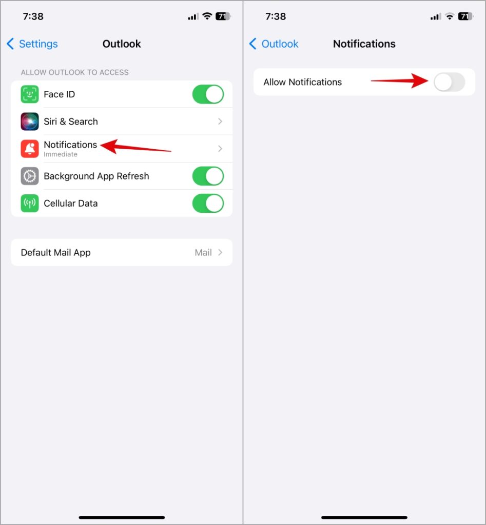Desactivar las notificaciones de Outlook en iPhone