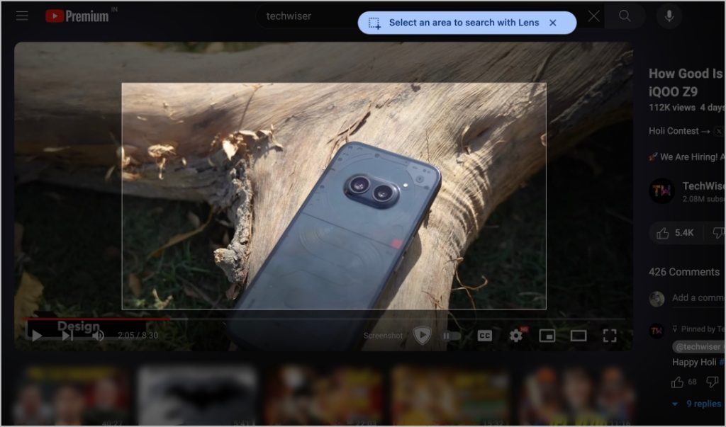 Seleccione Área con Google Lens Chrome Desktop