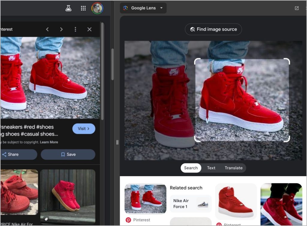 Resultados de Google Lens Chrome