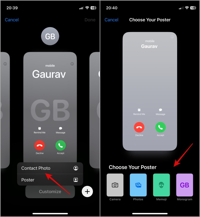 Configurar memoji en contacto con el póster en iPhone